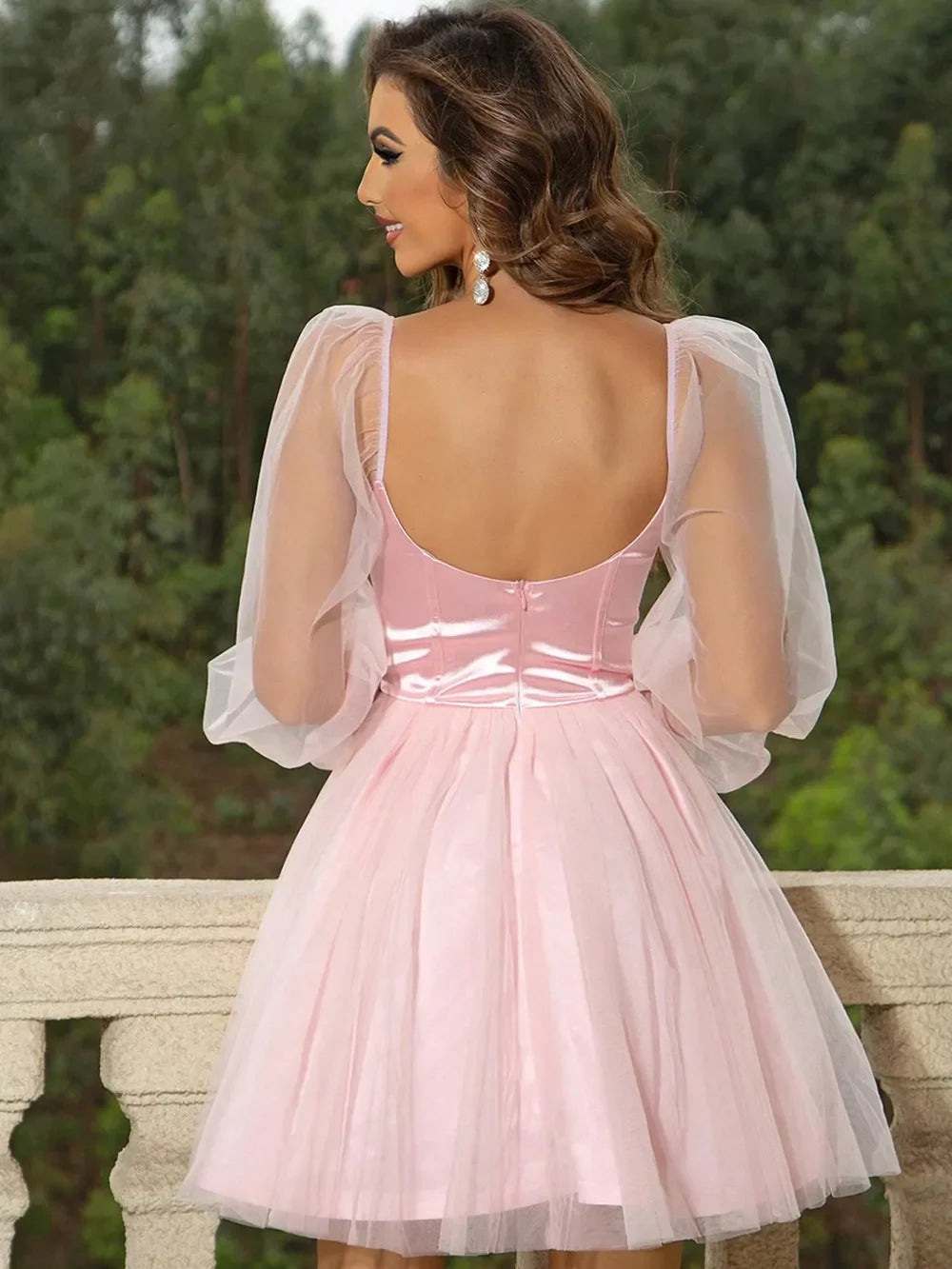 Sweetheart Neck Balloon Sleeve Mini Dress – view 5