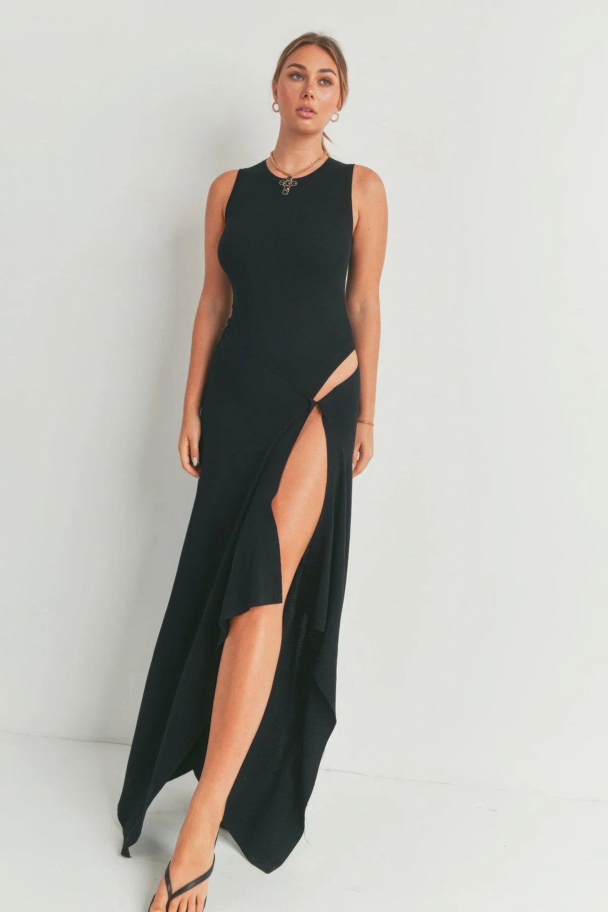 Black Maxi Dress with Side Slit – view 3