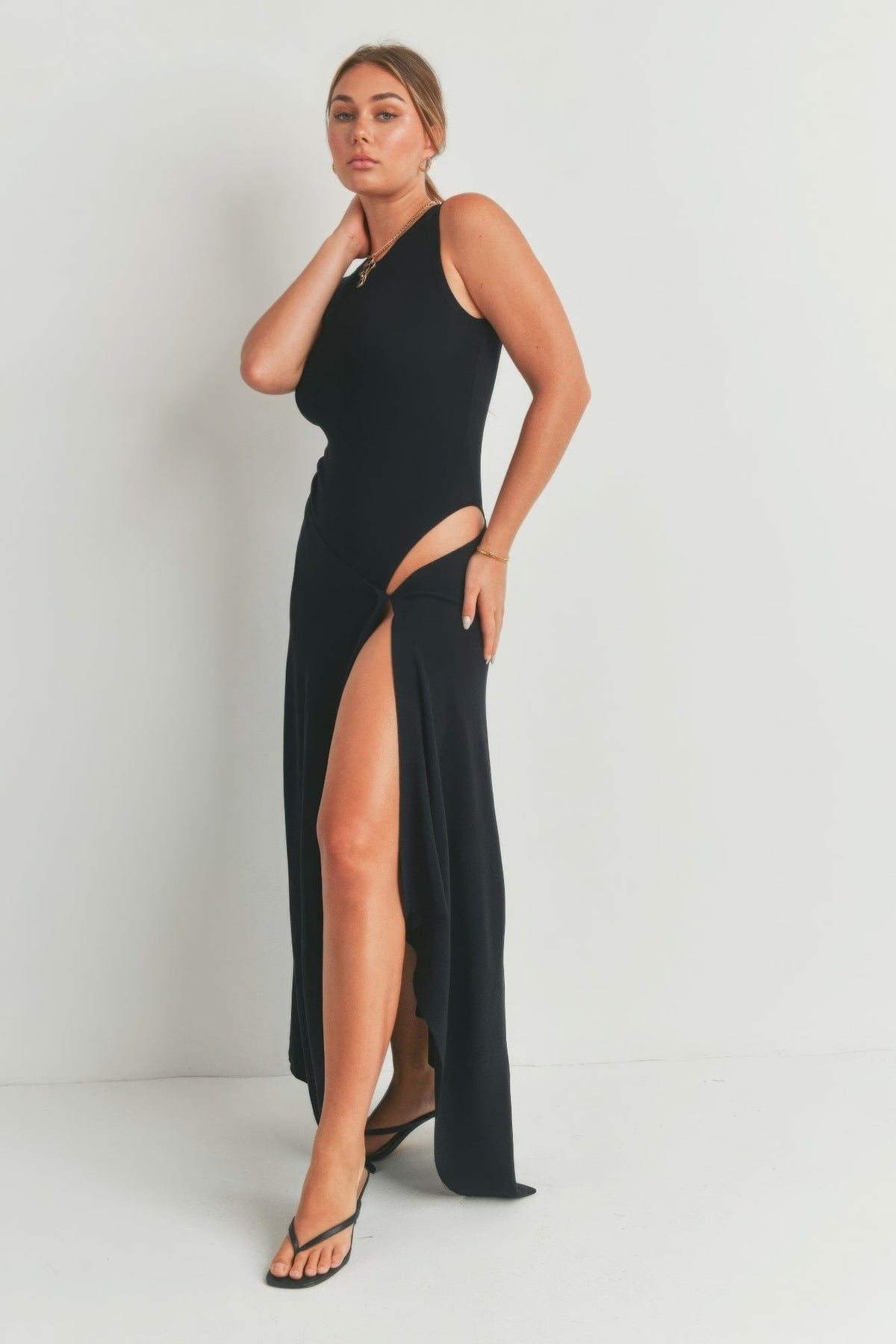 Black Maxi Dress with Side Slit – view 4