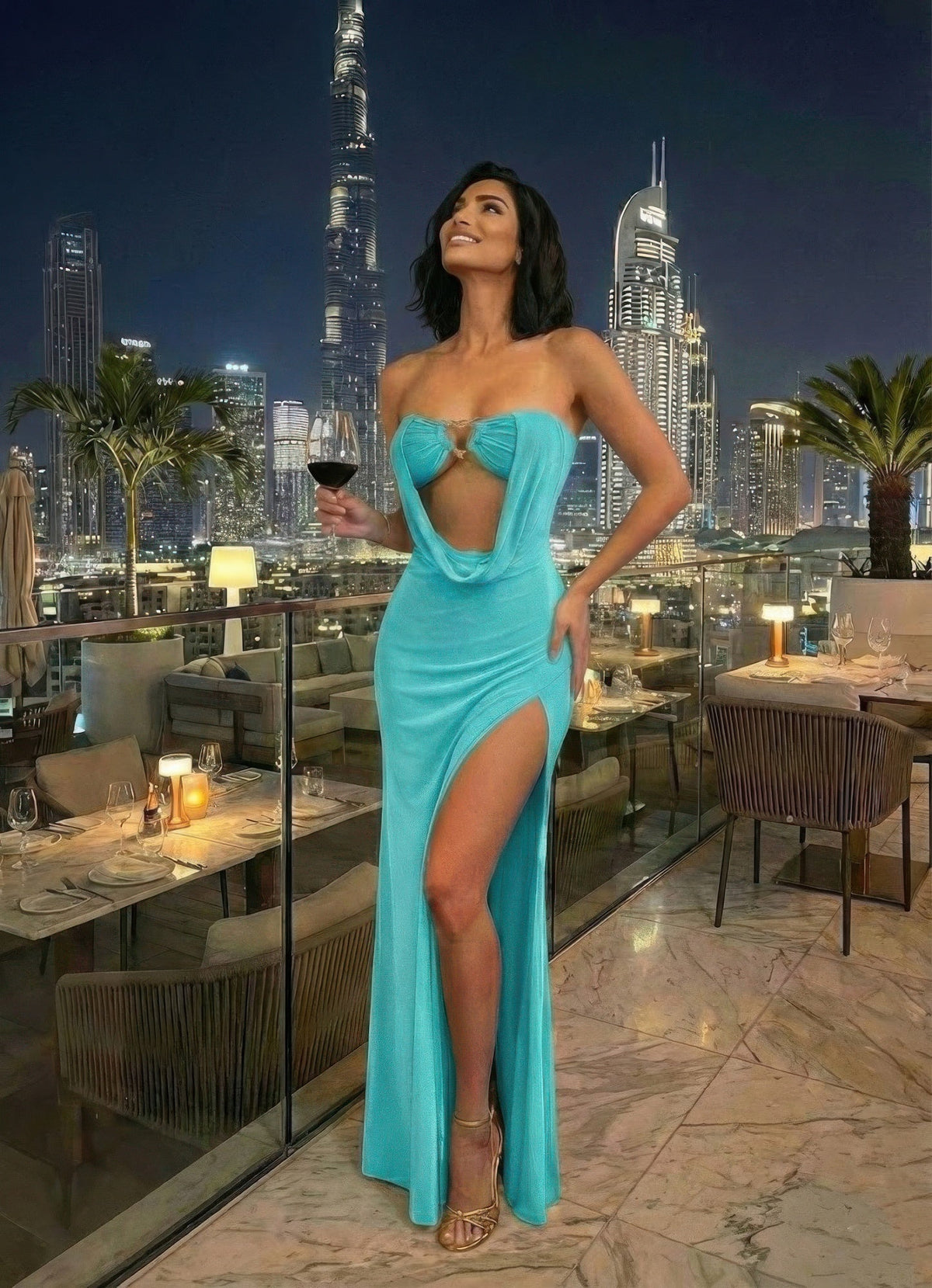 Strapless Draped Maxi Evening Gown – view 2