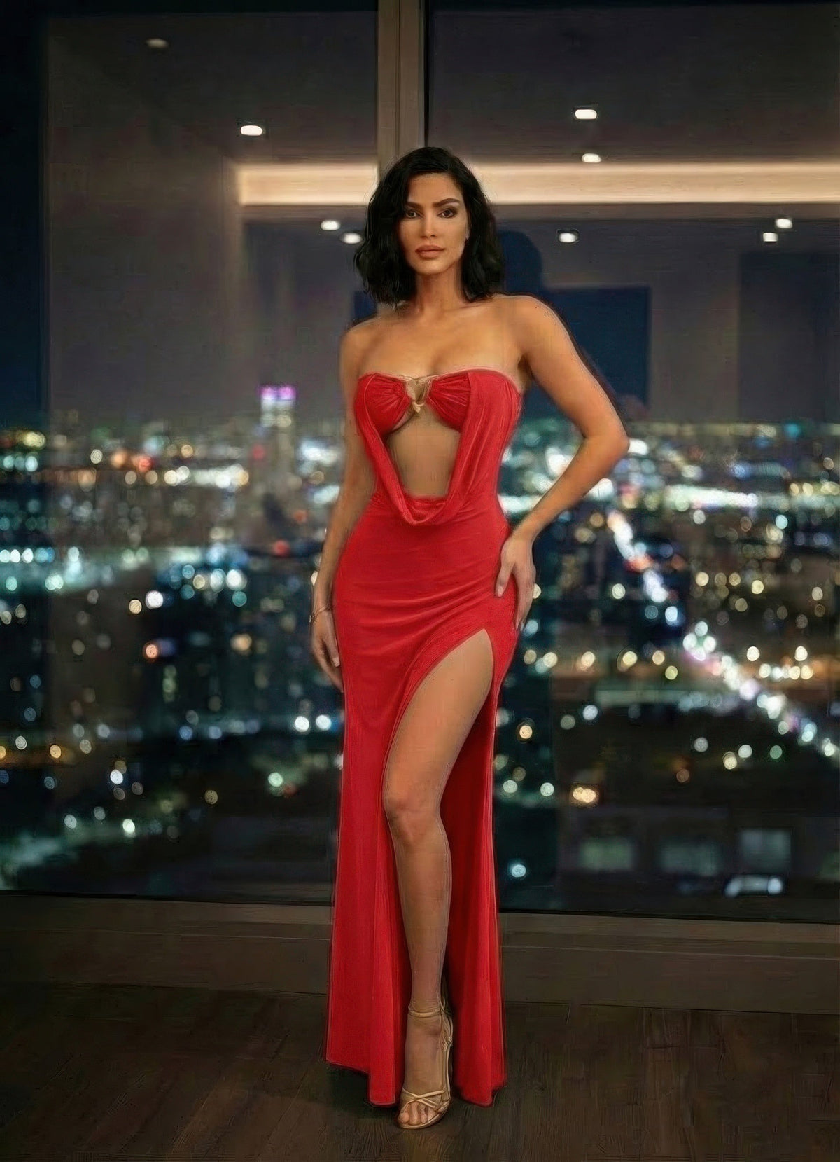 Strapless Draped Floor Length Evening Gown – view 2