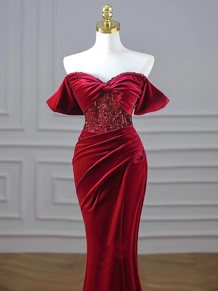 Windsor Ruby Red Velvet Evening Gown – view 2