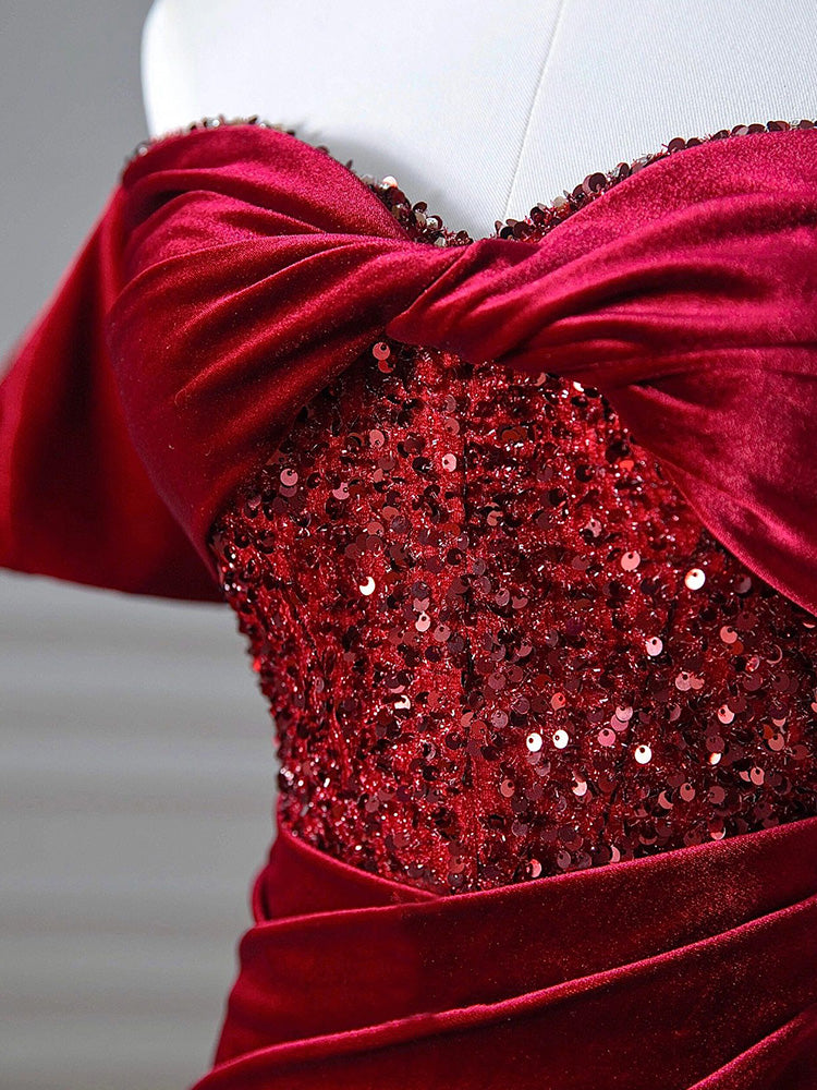 Windsor Ruby Red Velvet Evening Gown – view 3