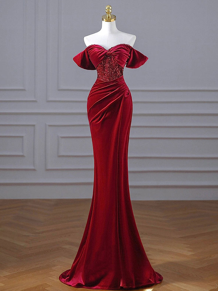 Windsor Ruby Red Velvet Evening Gown – view 4