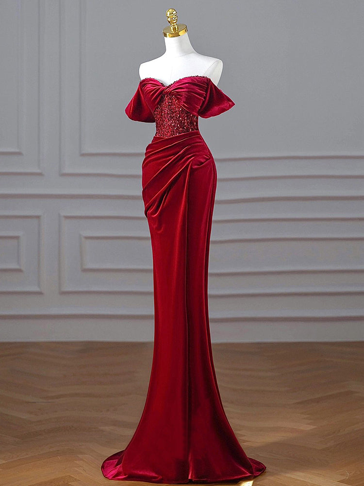 Windsor Ruby Red Velvet Evening Gown – view 5
