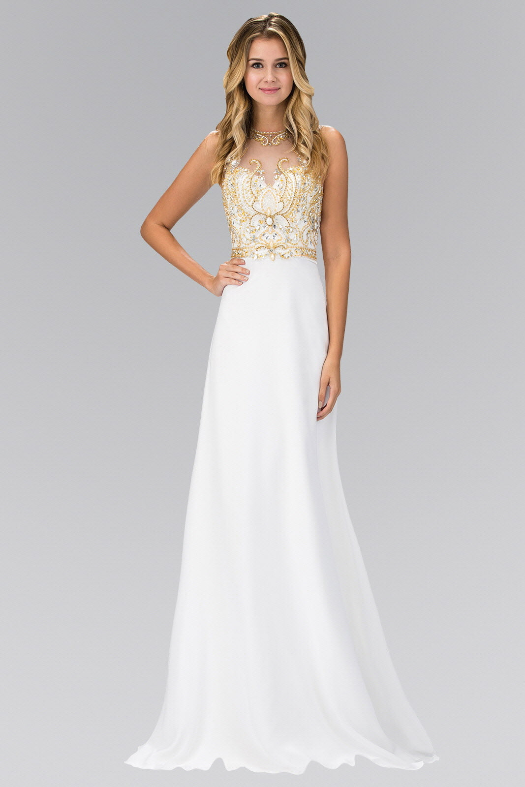 Beaded Chiffon Evening Gown with Open Back – view 3