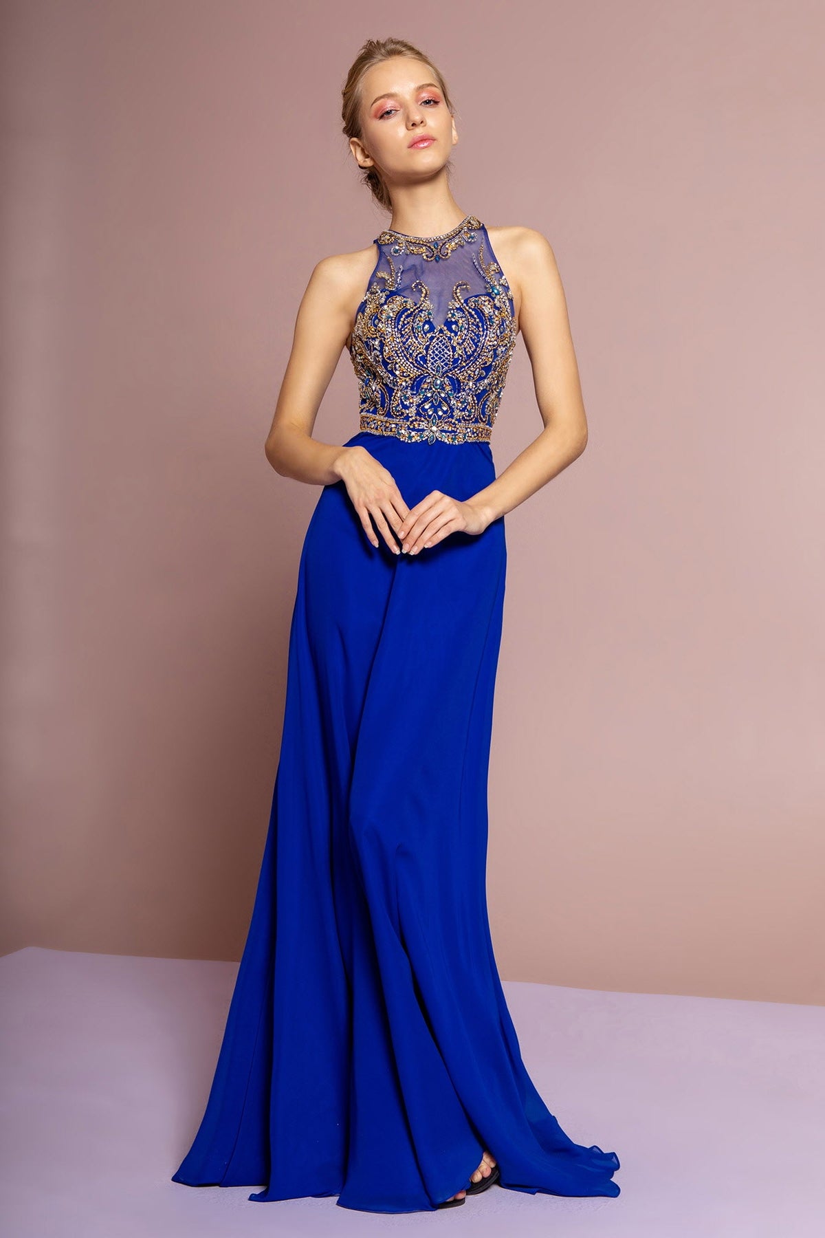 Beaded Chiffon Evening Gown with Open Back – Nuits Étoilées evening dress by Maison Hibiscus Paris
