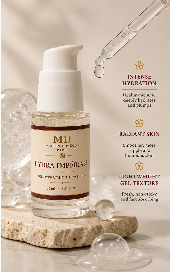 Hydra Impériale, bénéfices du gel hydratant à l’acide hyaluronique — Maison Hibiscus Paris